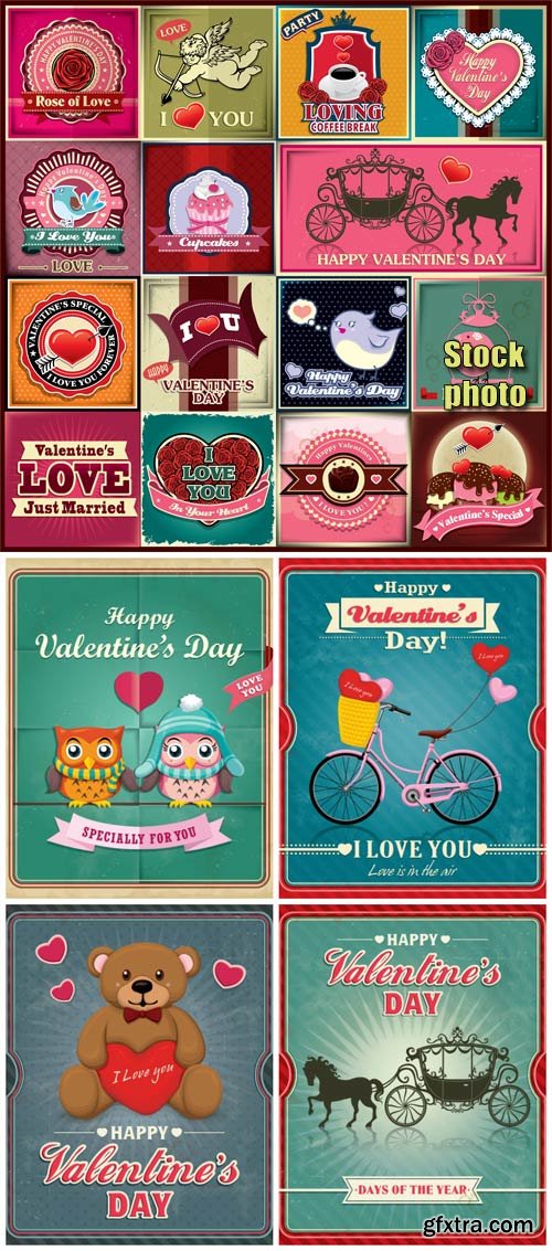 Valentine's Day - Vintage Vector Backgrounds #22, 5xEPS