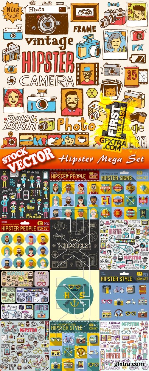 Stock Vector - Hipster Mega Set, 25EPS