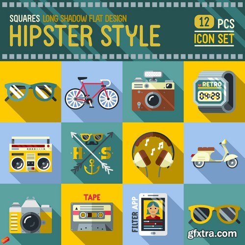 Stock Vector - Hipster Mega Set, 25EPS