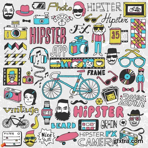 Stock Vector - Hipster Mega Set, 25EPS