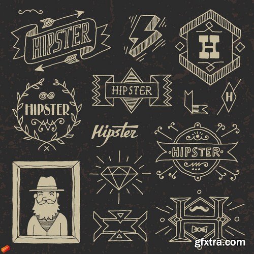 Stock Vector - Hipster Mega Set, 25EPS