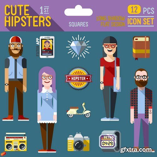 Stock Vector - Hipster Mega Set, 25EPS