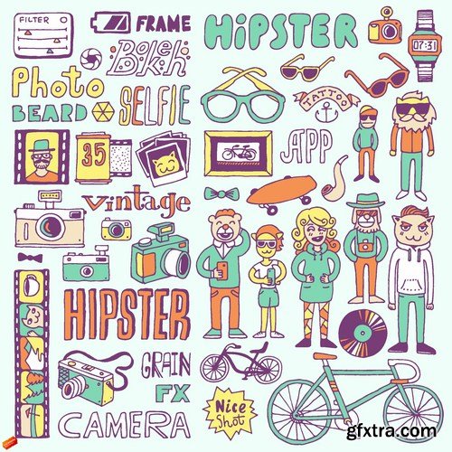 Stock Vector - Hipster Mega Set, 25EPS