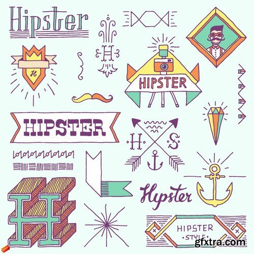 Stock Vector - Hipster Mega Set, 25EPS