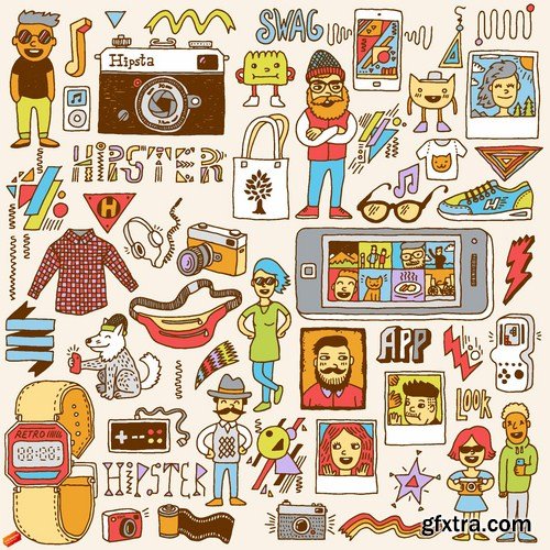 Stock Vector - Hipster Mega Set, 25EPS