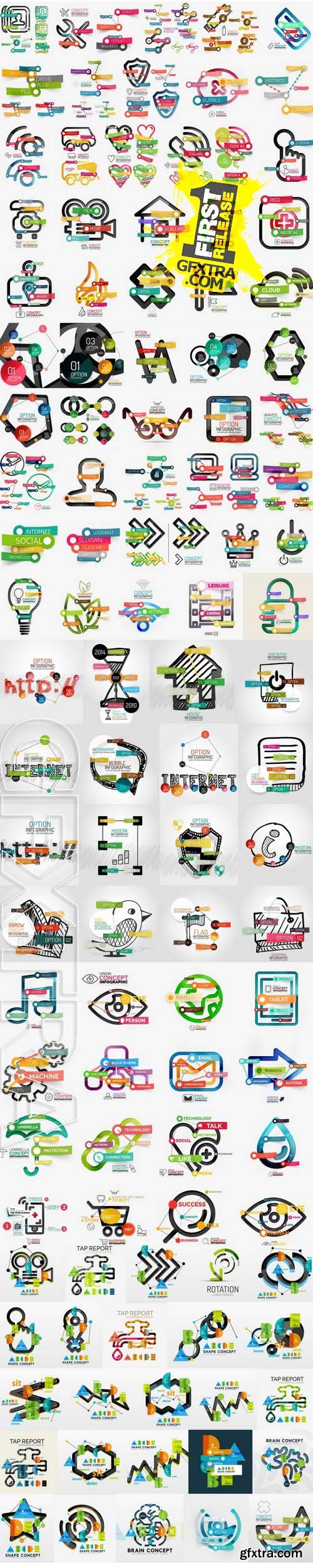 Vector Mega Collection of Line and Sticker Infographics