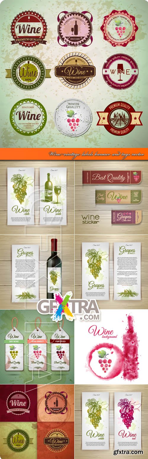 Wine vintage labels banner and tags vector