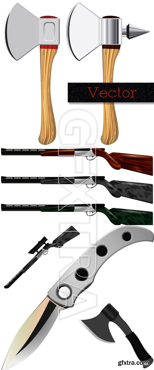 The gun, axe and knife in Vector