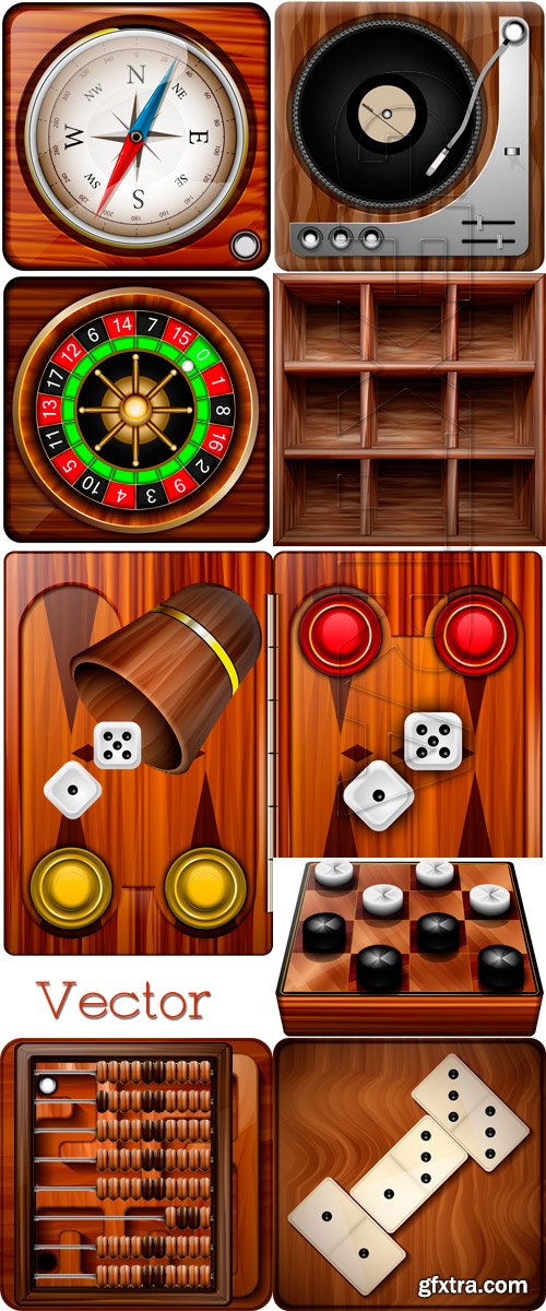 Backgammon, chess and dominoes in  Vector