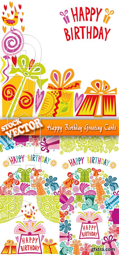 Stock Vector - Happy Birthday Greeting Cards