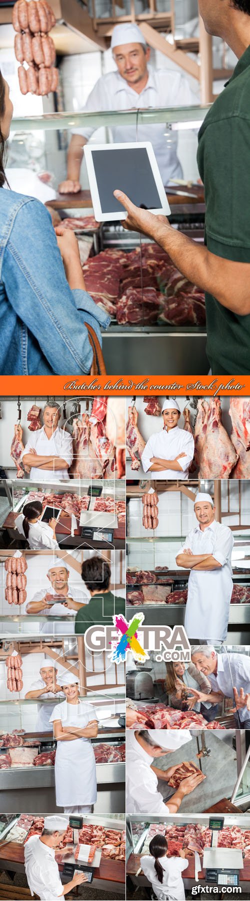 Butcher behind the counter Stock photo