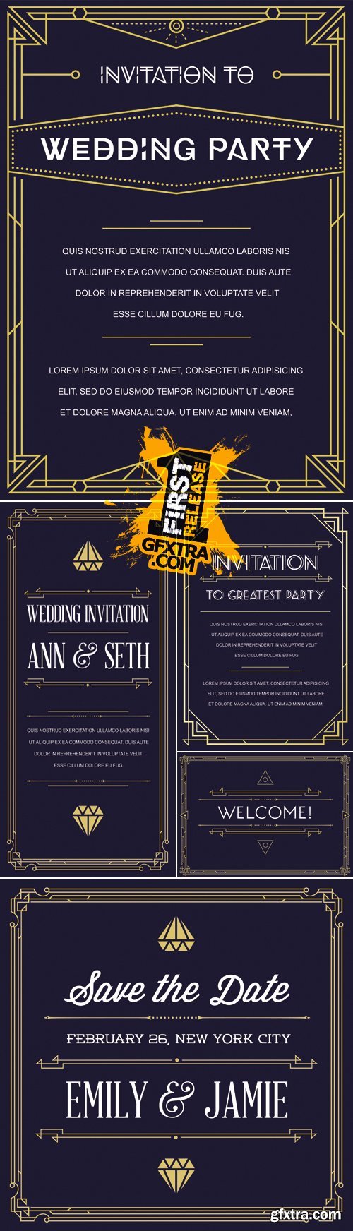 Vintage Wedding Invitations Vector