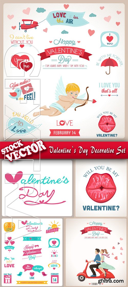 Stock Vector - Valentine`s Day Decorative Set