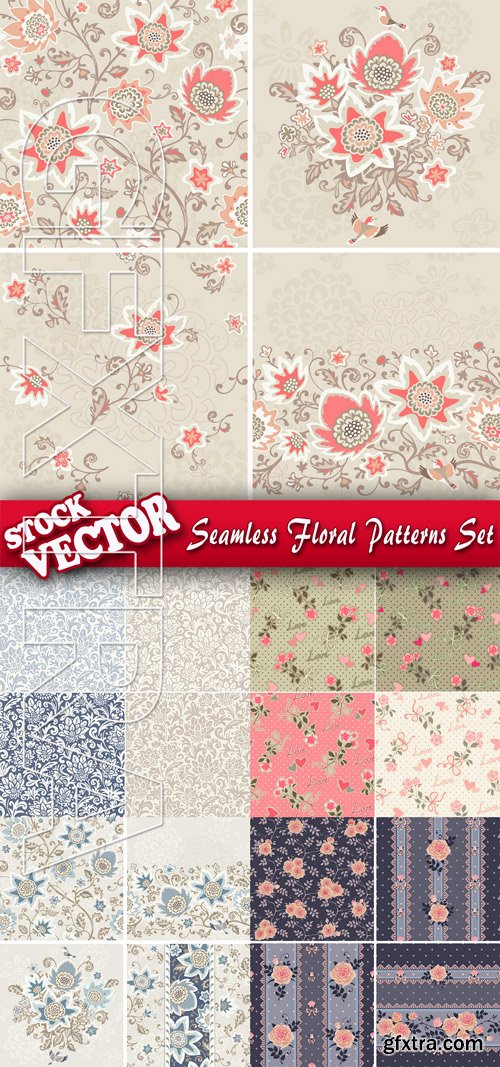 Stock Vector - Seamless Floral Patterns Set