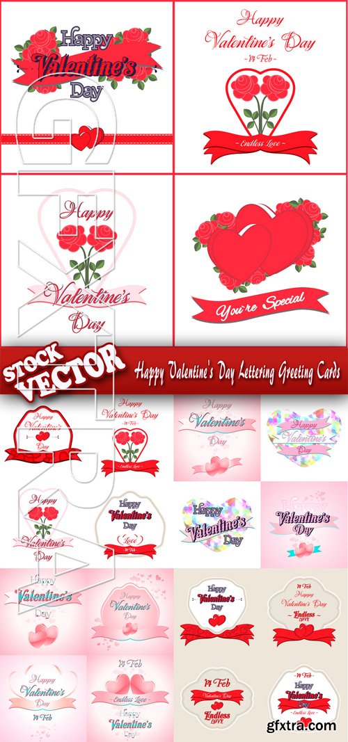 Stock Vector - Happy Valentine\'s Day Lettering Greeting Cards