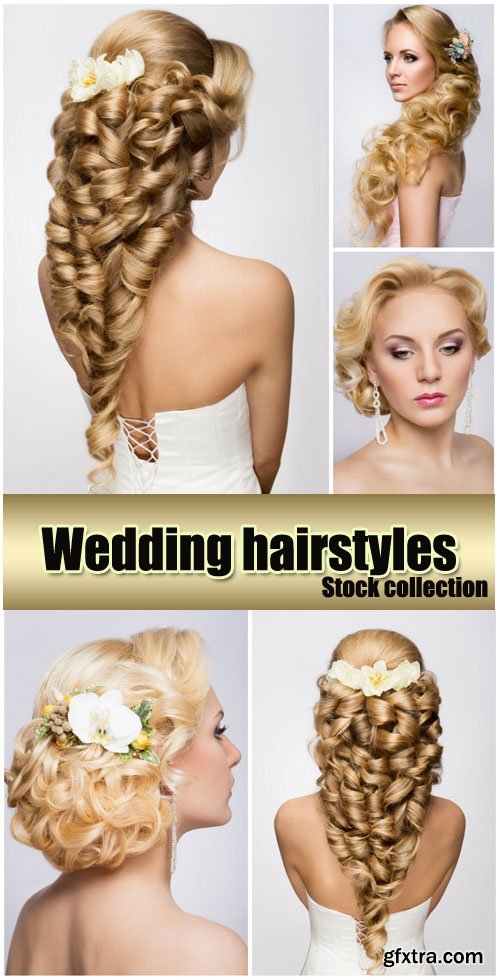 Wedding hairstyles with flowers, bride - stock photos