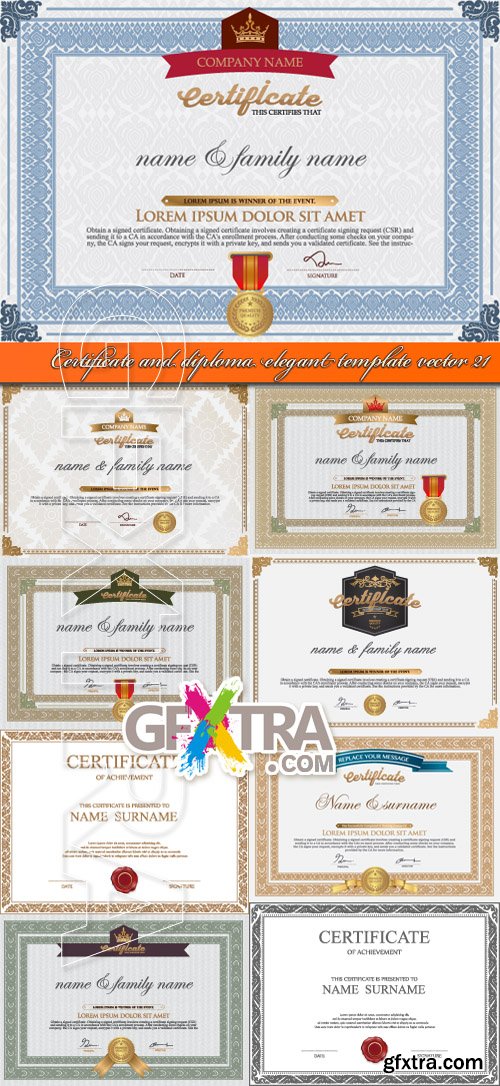 Certificate and diploma elegant template vector 21