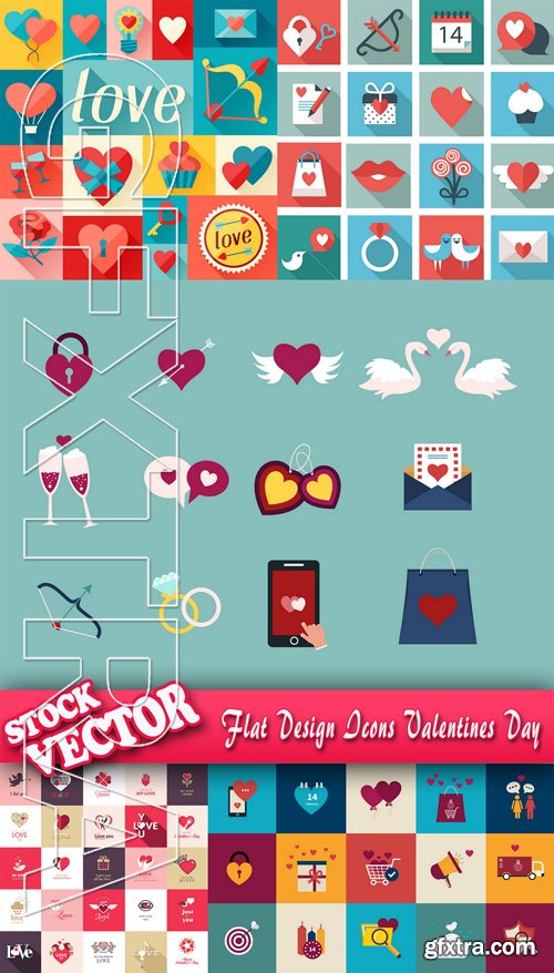 Stock Vector - Flat Design Icons Valentines Day