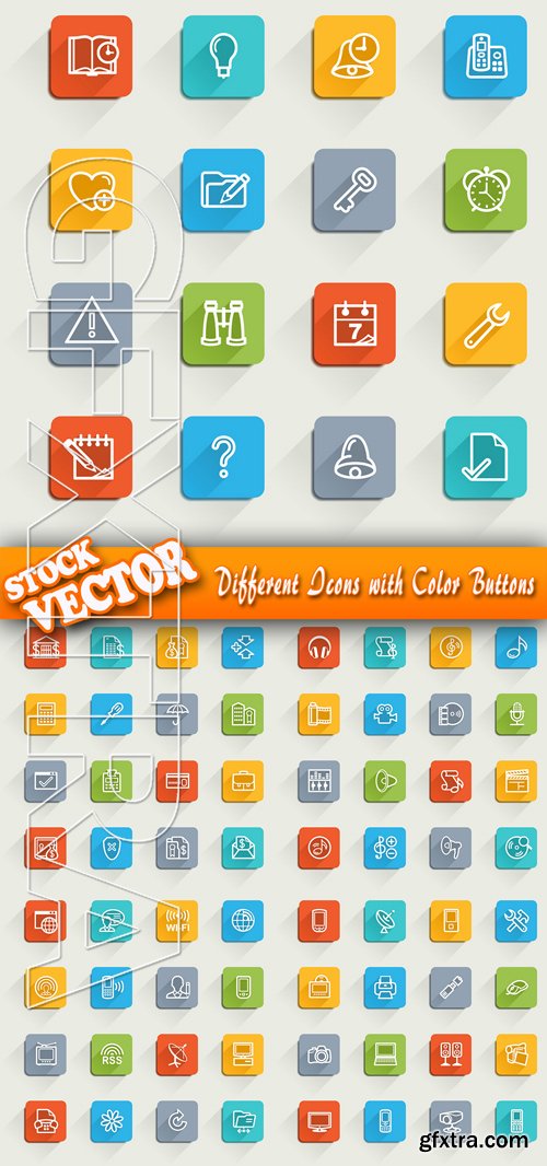 Stock Vector - Different Icons with Color Buttons