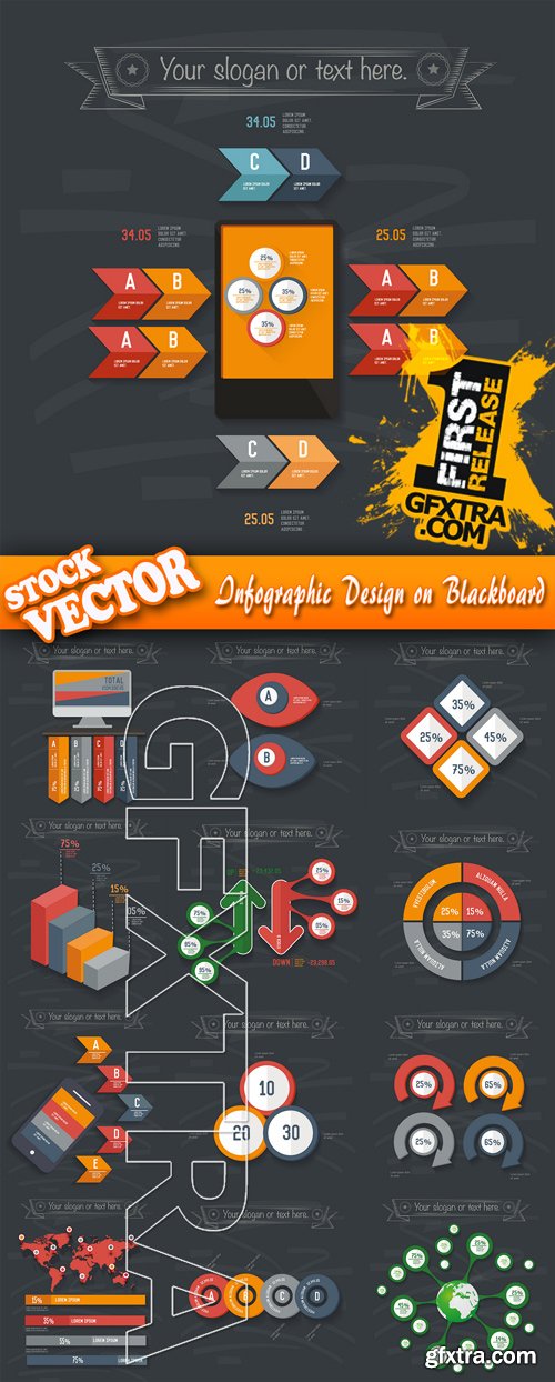 Stock Vector - Infographic Design on Blackboard, 25EPS