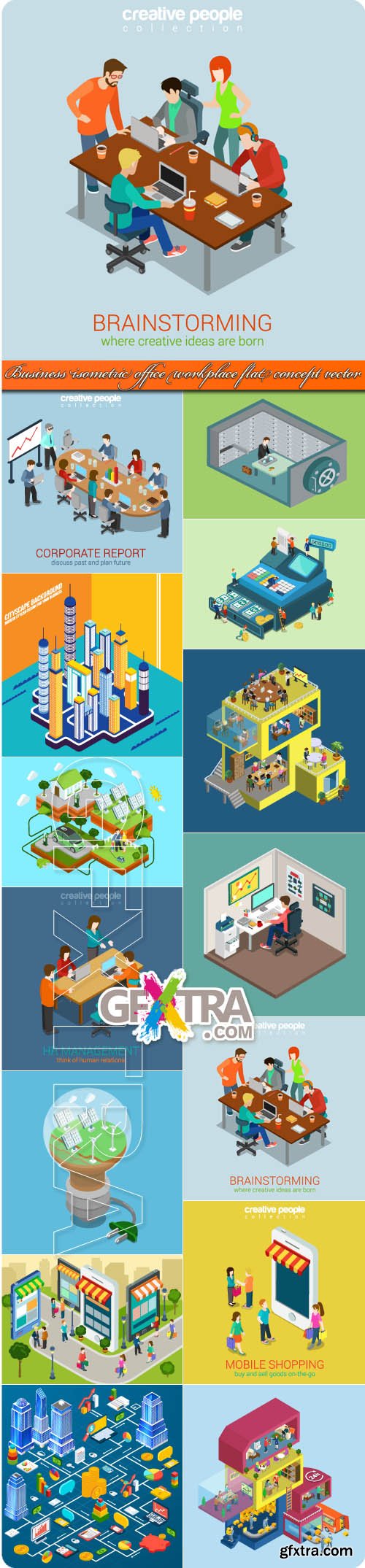 Business isometric office workplace flat concept vector