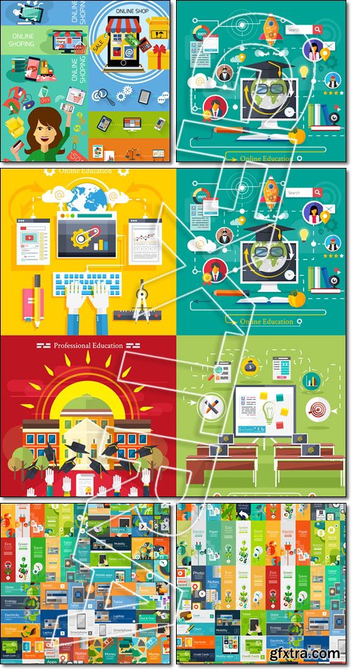 Mega collection of flat web infographic concepts, online, professional education - Vector