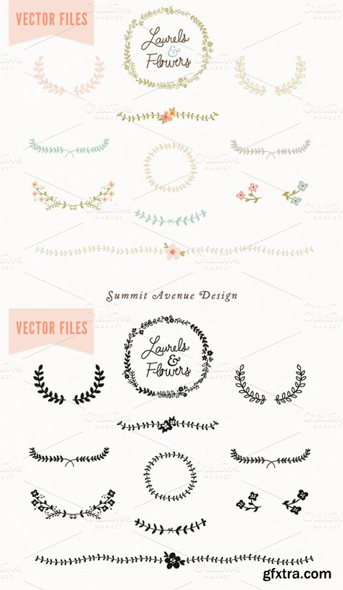 Laurel & Flowers Vintage Vector - CM 5277