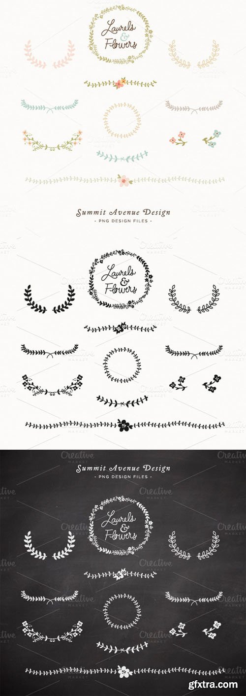 Laurel and Flowers design elements - CM 5068