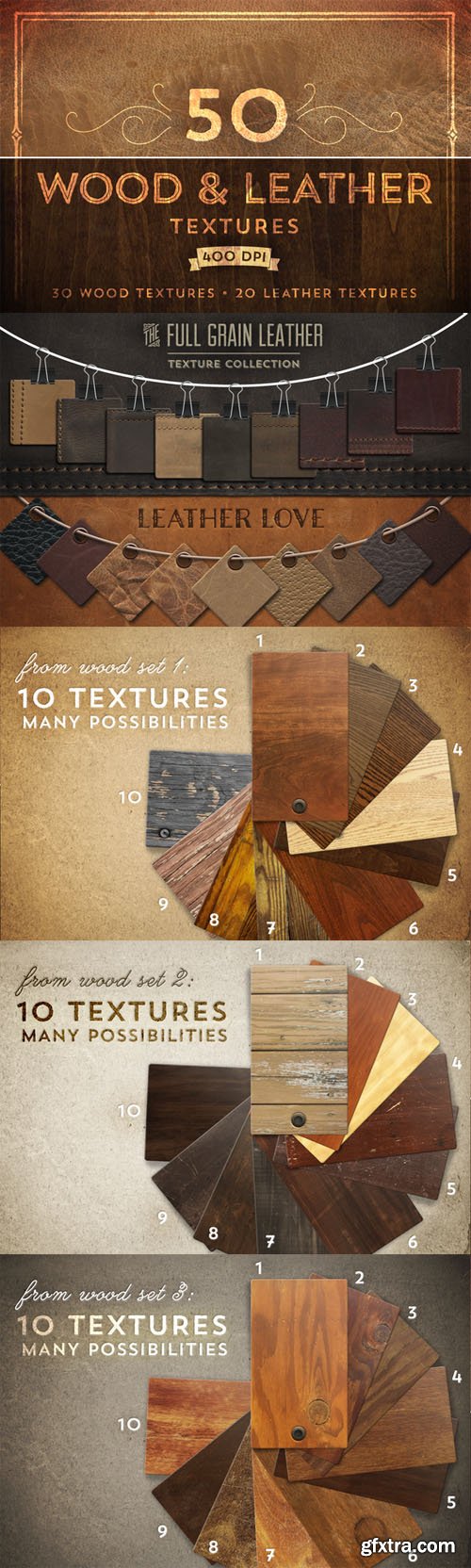 50 Wood & Leather Textures - CM 22188