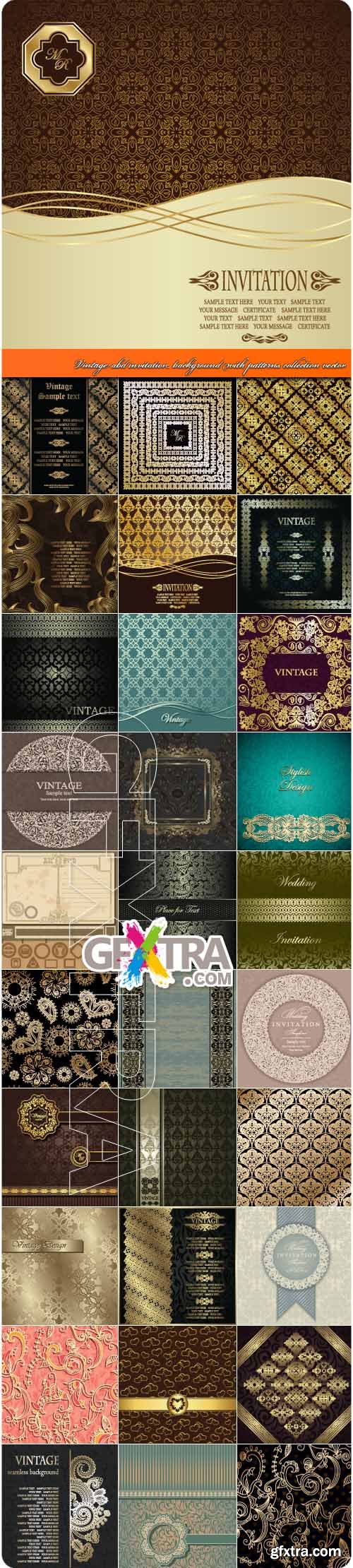 Vintage and invitation background with patterns collection vector