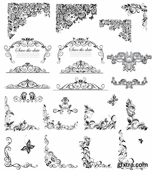 Collection of vintage elements vector images heraldry 25 Eps