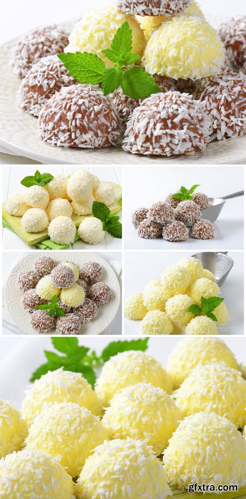 Ice cream in coconut flakes - stock photos