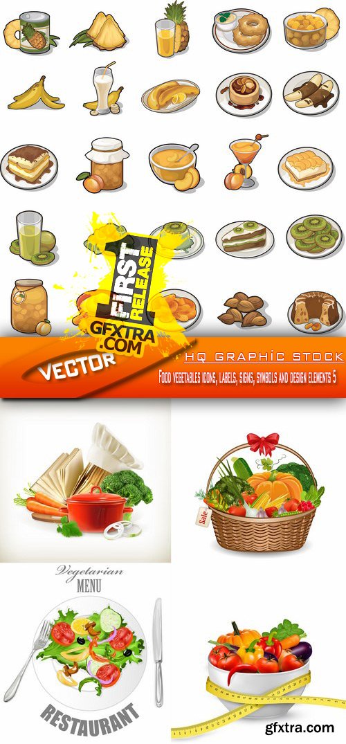 Stock Vector - Food vegetables icons, labels, signs, symbols and design elements 5