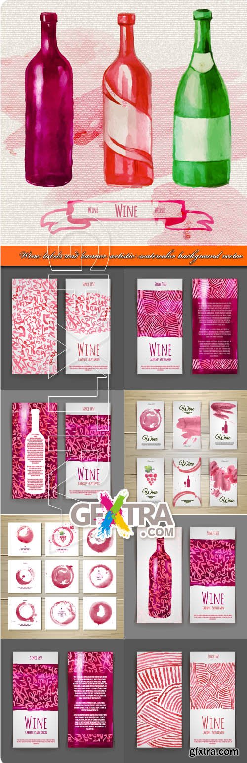 Wine labels and banner artistic watercolor background vector