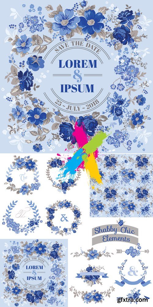 Blue Floral Backgrounds & Design Elements Vector