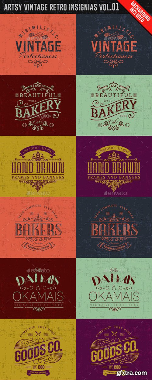 GraphicRiver Artsy Vintage Retro Insignia and Logos Vol.01 9945396