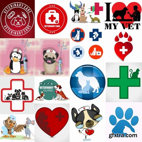 Collection of vector image veterinarian 25 Eps