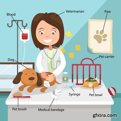 Collection of vector image veterinarian 25 Eps