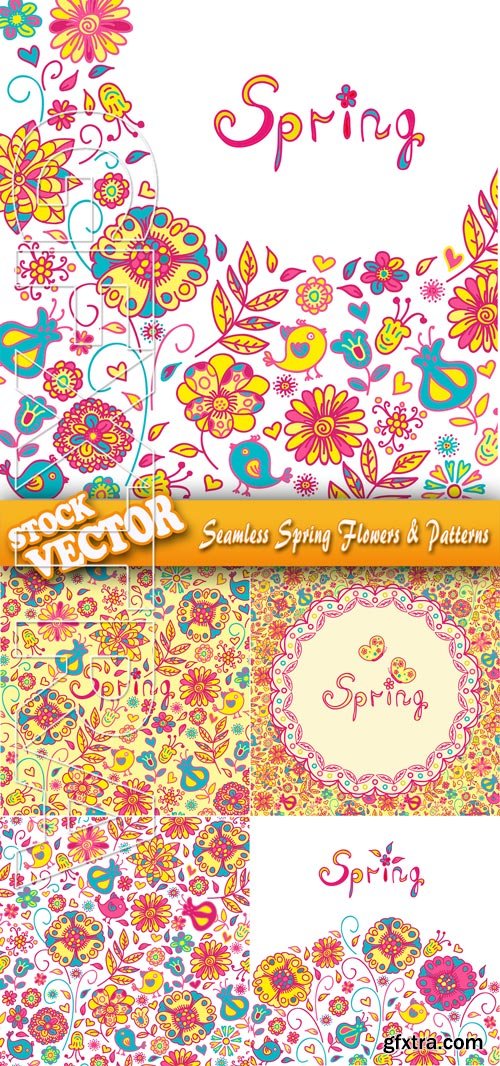 Stock Vector - Seamless Spring Flowers & Patterns