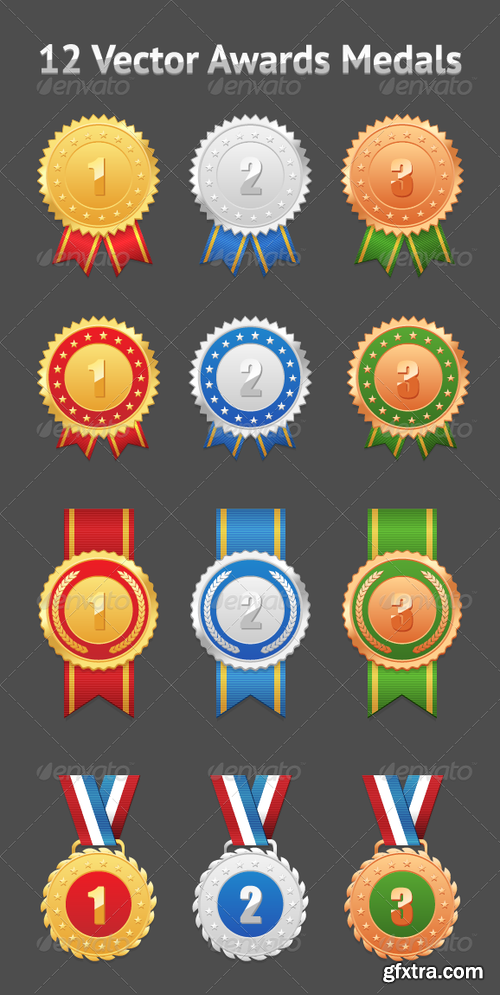 GraphicRiver - Set of 12 Vector Awards Medals