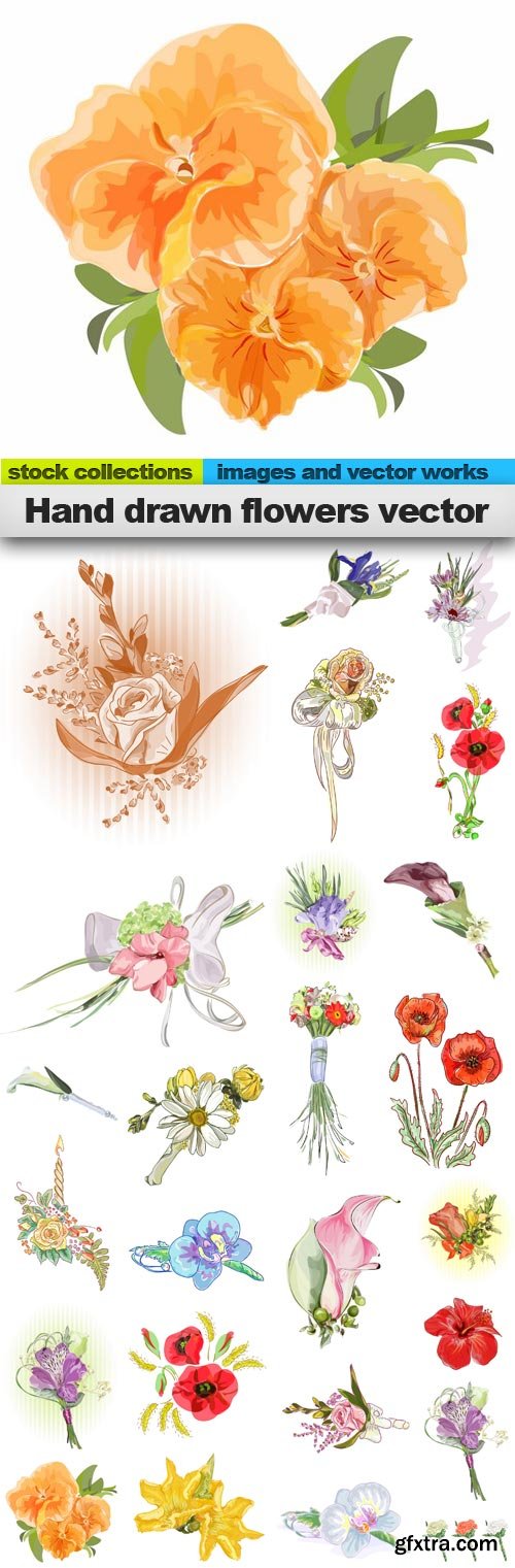 Hand drawn flowers vector, 25 x EPS