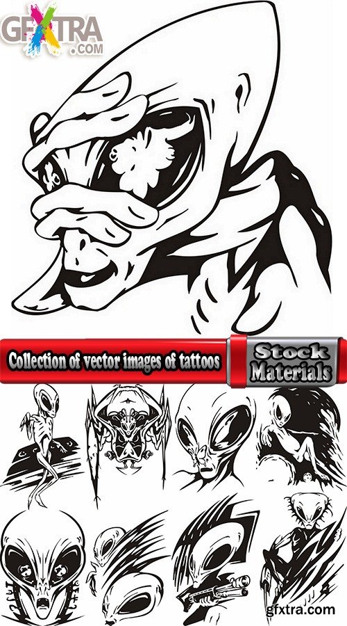 Collection of vector images of tattoos UFO 25 Eps