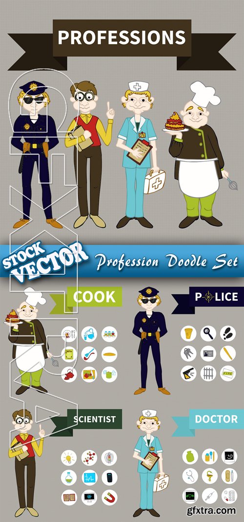 Stock Vector - Profession Doodle Set