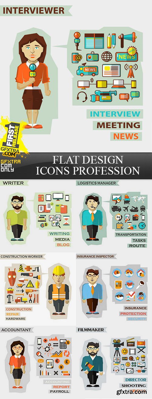 Flat Design - Icons Profession, 25xEPS