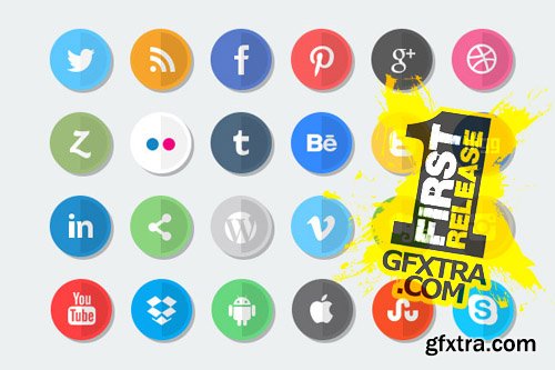 24 Flat Social Media Icon Set