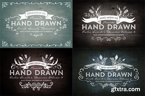 Hand Drawn Curls & Banners MEGAPACK