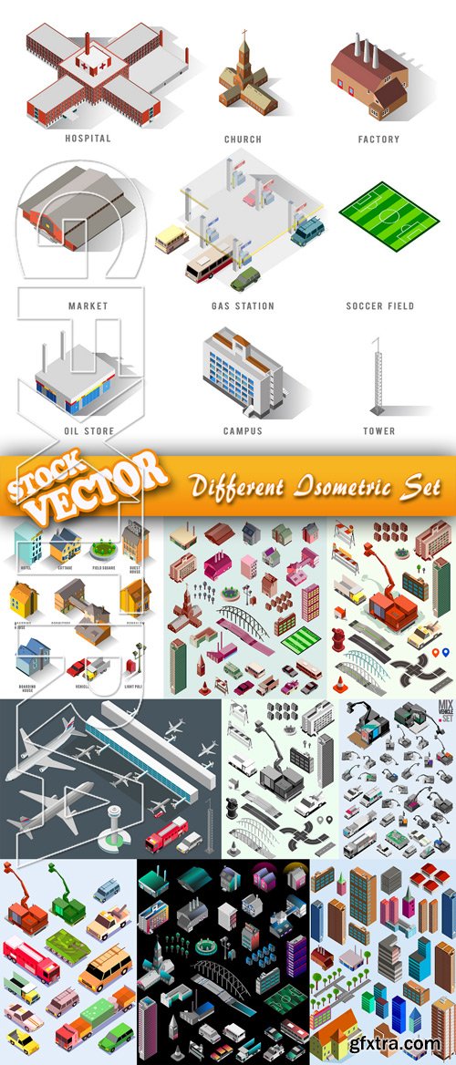 Stock Vector - Different Isometric Set