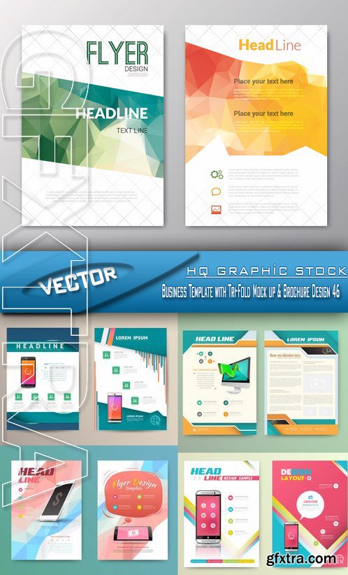 Stock Vector - Business Template with Tri-Fold Mock up & Brochure Design 46