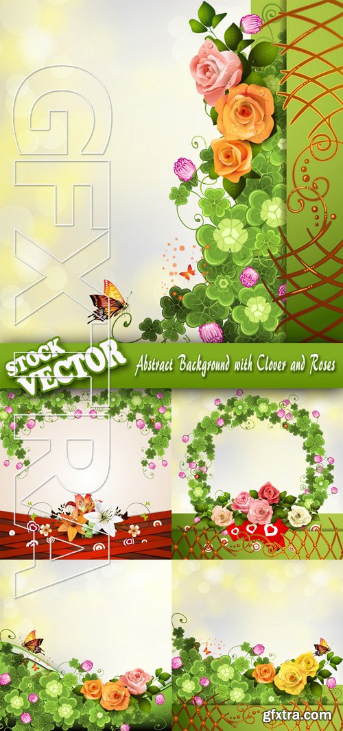 Stock Vector - Abstract Background with Clover and Roses
