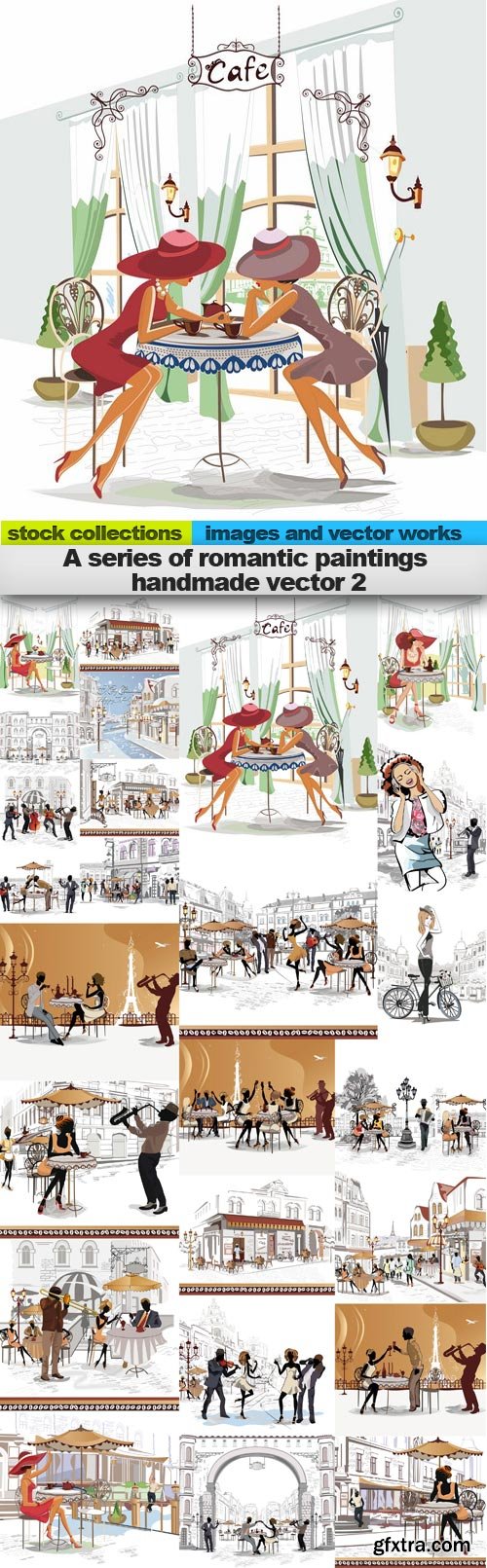 A series of romantic paintings handmade vector 2, 25 x EPS